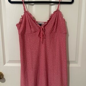 Pink Lace Trim Mini Dress